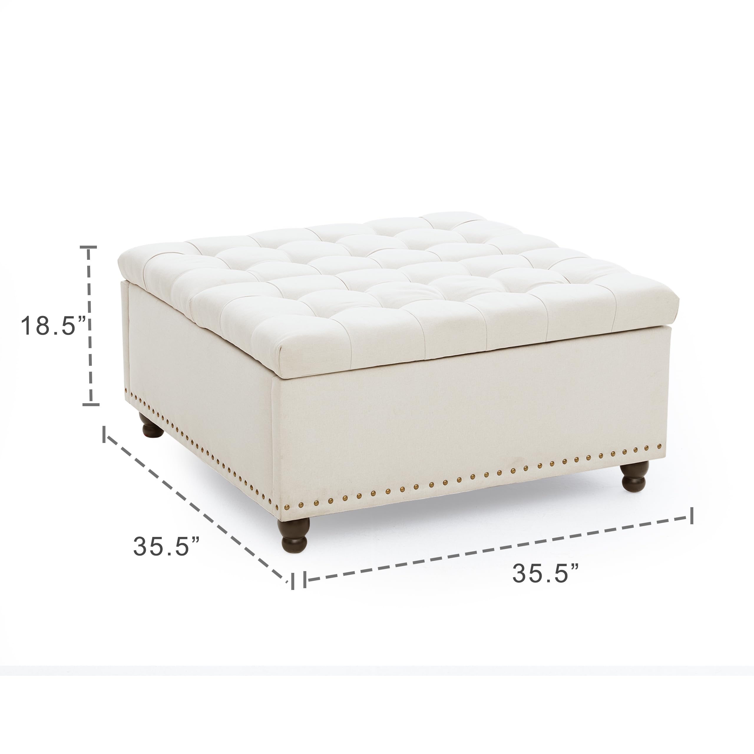 Tbfit Large Square Storage Ottoman Bench, Tufted Upholstered Coffee Table Ottoman with Storage, Oversized Storage Ottomans Toy Box for Living Room (Beige)