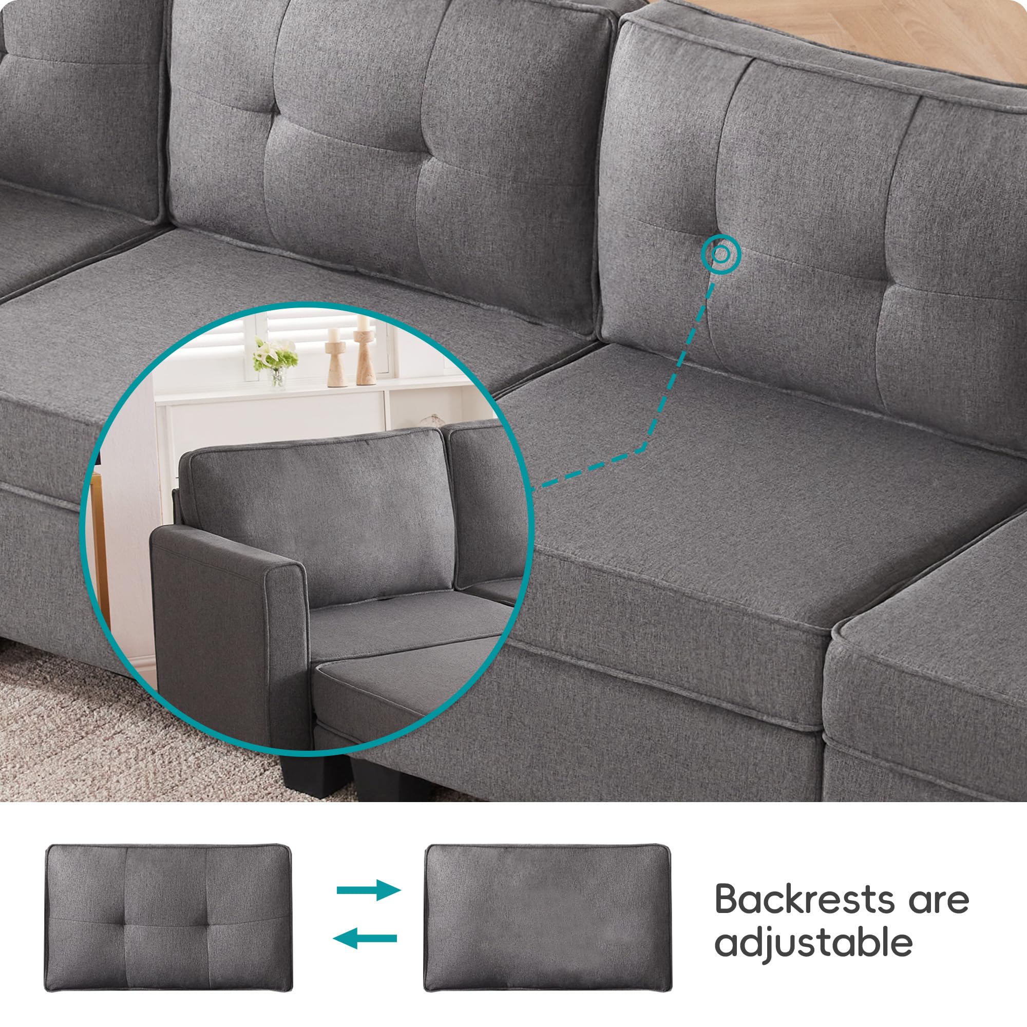 Tbfit Modular Sectional Sofa with Storage, Convertible U Shaped Sofa Couch with Ottomans, Modular Sectionals Sofa Couch with Chaise 6 Seat for Living Room, Dark Grey